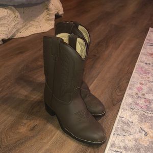 Durango Kids Cowboy Boots Kids Size 3D Brown Pull Up Block heel embroidered